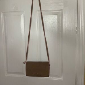 Liebeskind Berlin leather Brown &pink snake skin print crossbody bag/purse .